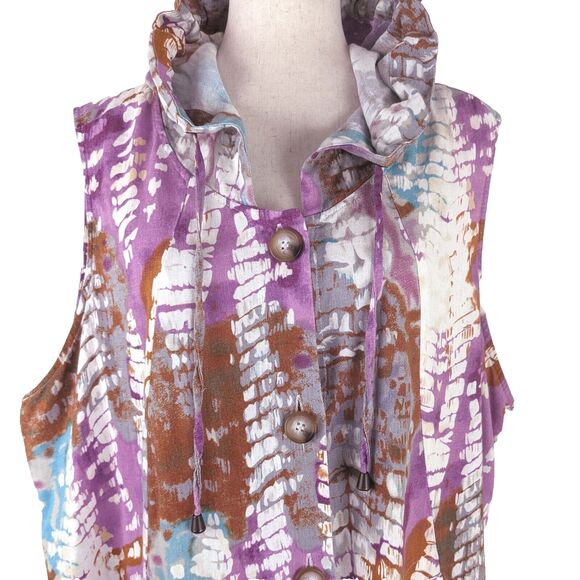 For Cynthia Woman 1X / 2X Purple Tie Dye Linen Blend Hooded Beach Coverup - Picture 2 of 8